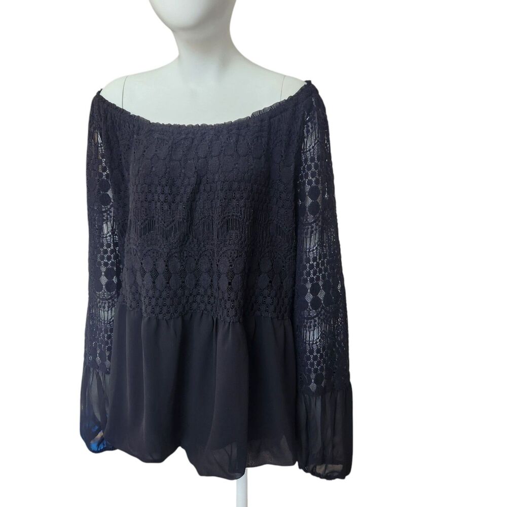 Melissa Paige Black Crochet Lace Chiffon Whimsigoth Boho Peasant Bubble Hem XLP - Picture 9 of 9